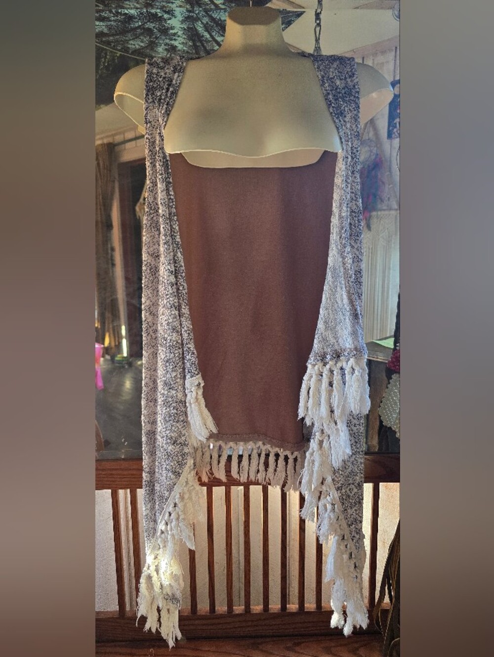 bohemian-style open-front sleeveless knit cardigan vest